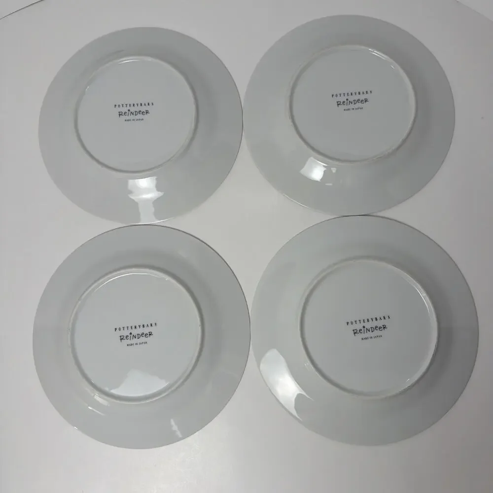 Pottery Barn Reindeer Set of 4 Salad Dessert Plates Vixen Dasher Dancer Prancer